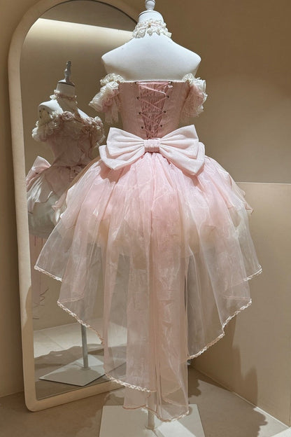 【9月6日予約締切】Romantic Rose Ballet Lolita Bow Lace Corset Bustier＋Layered Ruffle Bow Bubble Skirt + Bow Train（Set1/2）