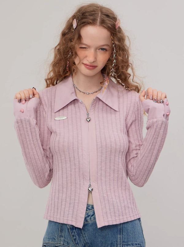 スプライスアメリカンレトロポロカラージップアップトップス