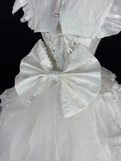 [Date limite de réservation 8 janvier] Set Complet avec Accessoires de Robe Bustier Jacquard Gothic Sombre à Longue Traîne