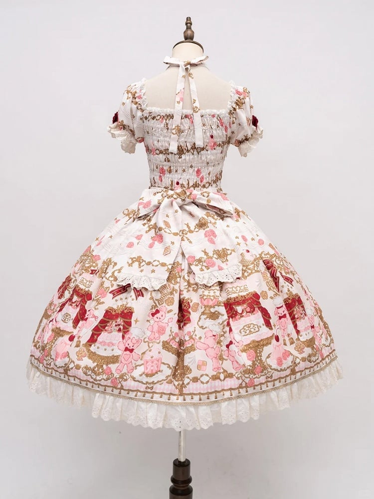 【4月26日予約締切】レトロロマンスイートロリータリボンケーキプリントホルターネックドレス