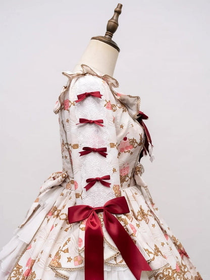 【4月26日予約締切】レトロロマンスイートロリータリボンケーキプリントゴージャス姫袖ドレス