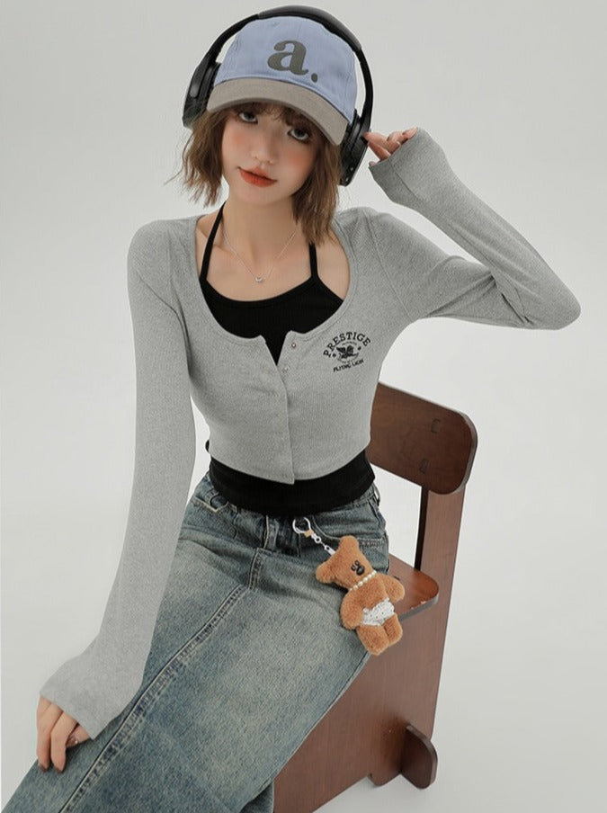 Gray Short Cardigan + Inner Camisole