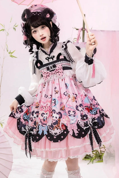 [Pre-order Deadline: October 25] Pink x White/Green x Beige Chinoiserie Lolita Sweet Mandarin Collar Balloon Sleeve Bolero Short Jacket