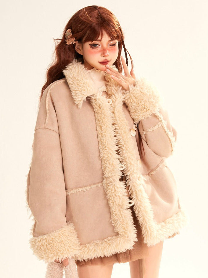 Suede Fur Spliced Loose Jacket