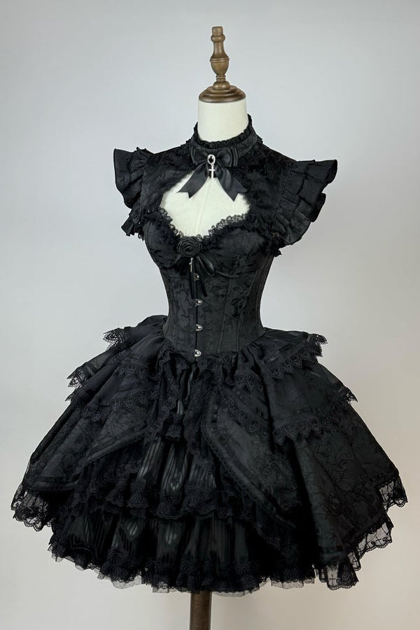 [Pre-order Deadline: January 8] Dark Gothic Short Train Jacquard Bustier Dress Set