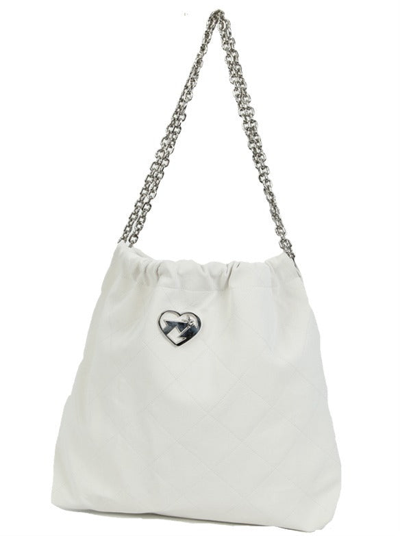 Cool Metal Diamond Stitch Leather Chain Tote Bag