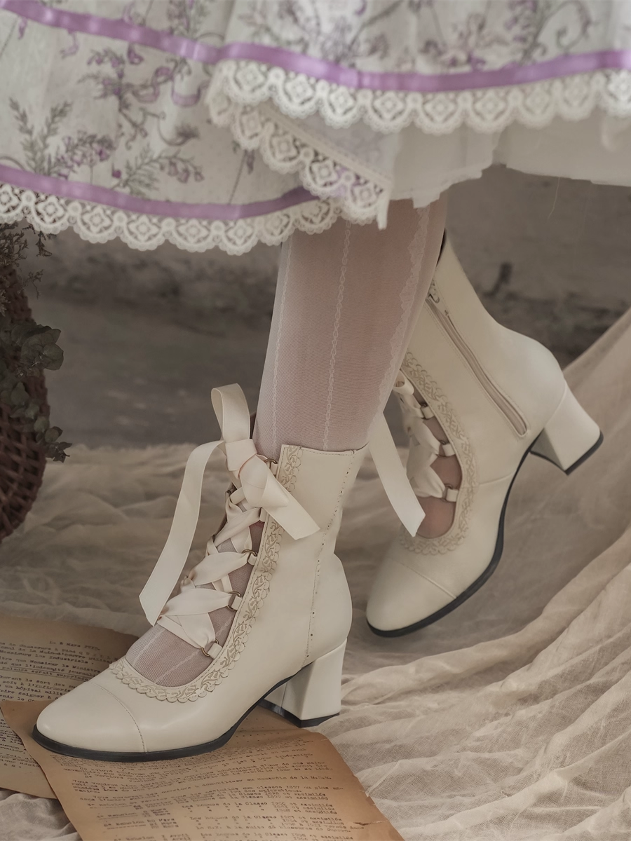 【12月26日予約締切】エレガントアンティークロリータレースアップブーツ