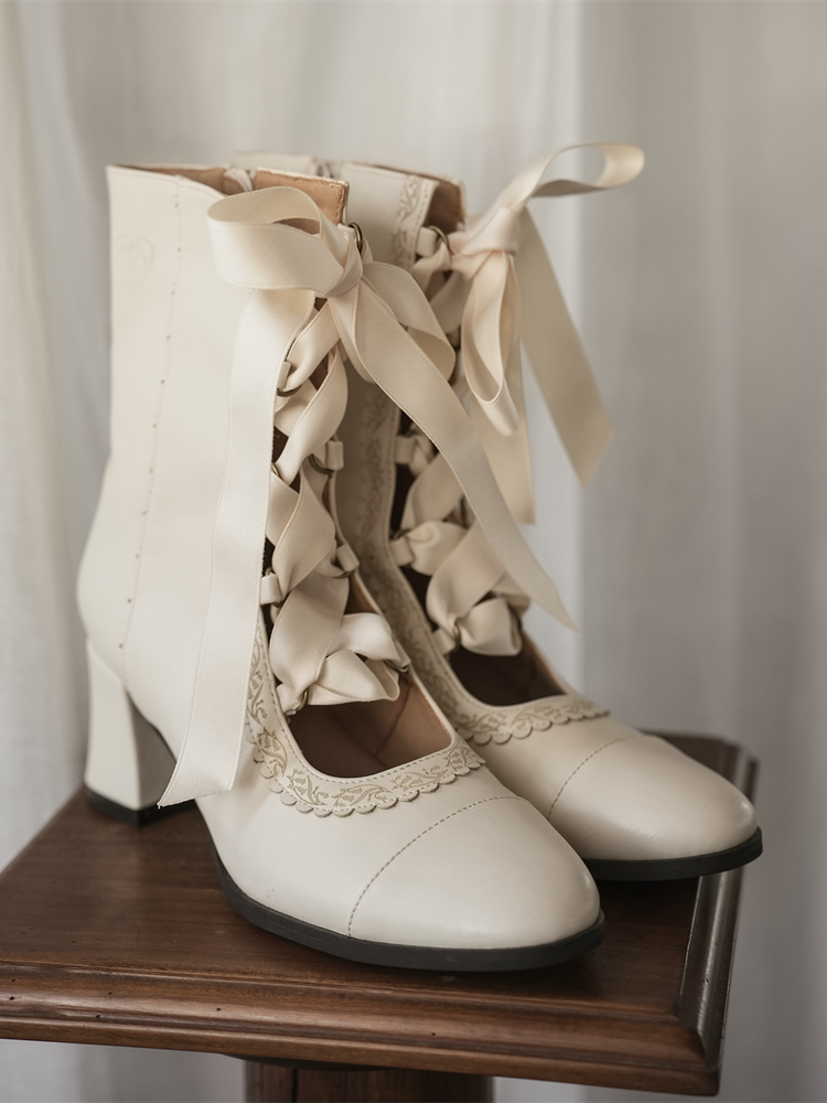 【12月26日予約締切】エレガントアンティークロリータレースアップブーツ