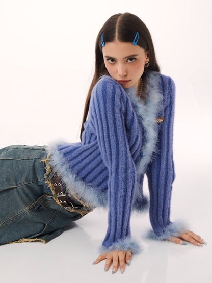 American Retro Fur Knit Cardigan
