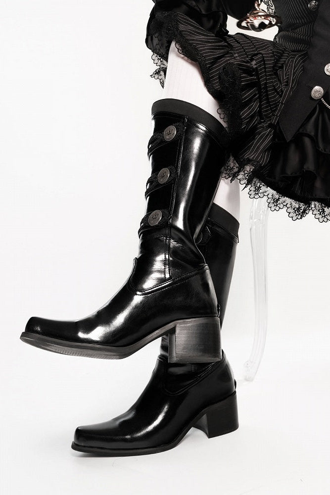 【9月7日予約締切】Black/White/Gray Gothic Lolita Prince Square Toe Retro Boots