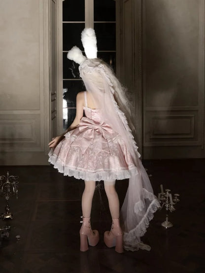 [Date limite de réservation 8 janvier] Set Complet avec Accessoires de Robe Bustier Jacquard Gothic Sombre à Longue Traîne