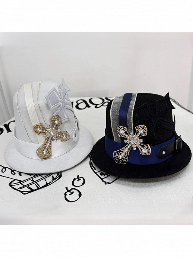 [Pre-order Deadline: September 13] Dark Blue/White Gothic Prince Mini Hat + Back Bow
