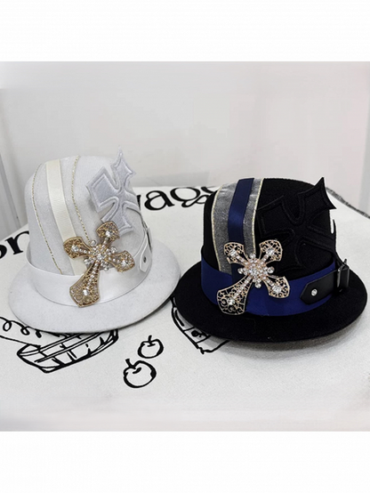 [Pre-order Deadline: September 13] Dark Blue/White Gothic Prince Mini Hat + Back Bow