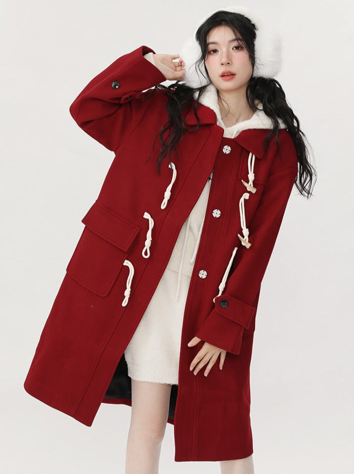 Strap retro high-end mid-length wool coat