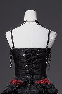 [Pre-order] Red and Black Dark Gothic Lolita Jacquard Corset Bustier Top