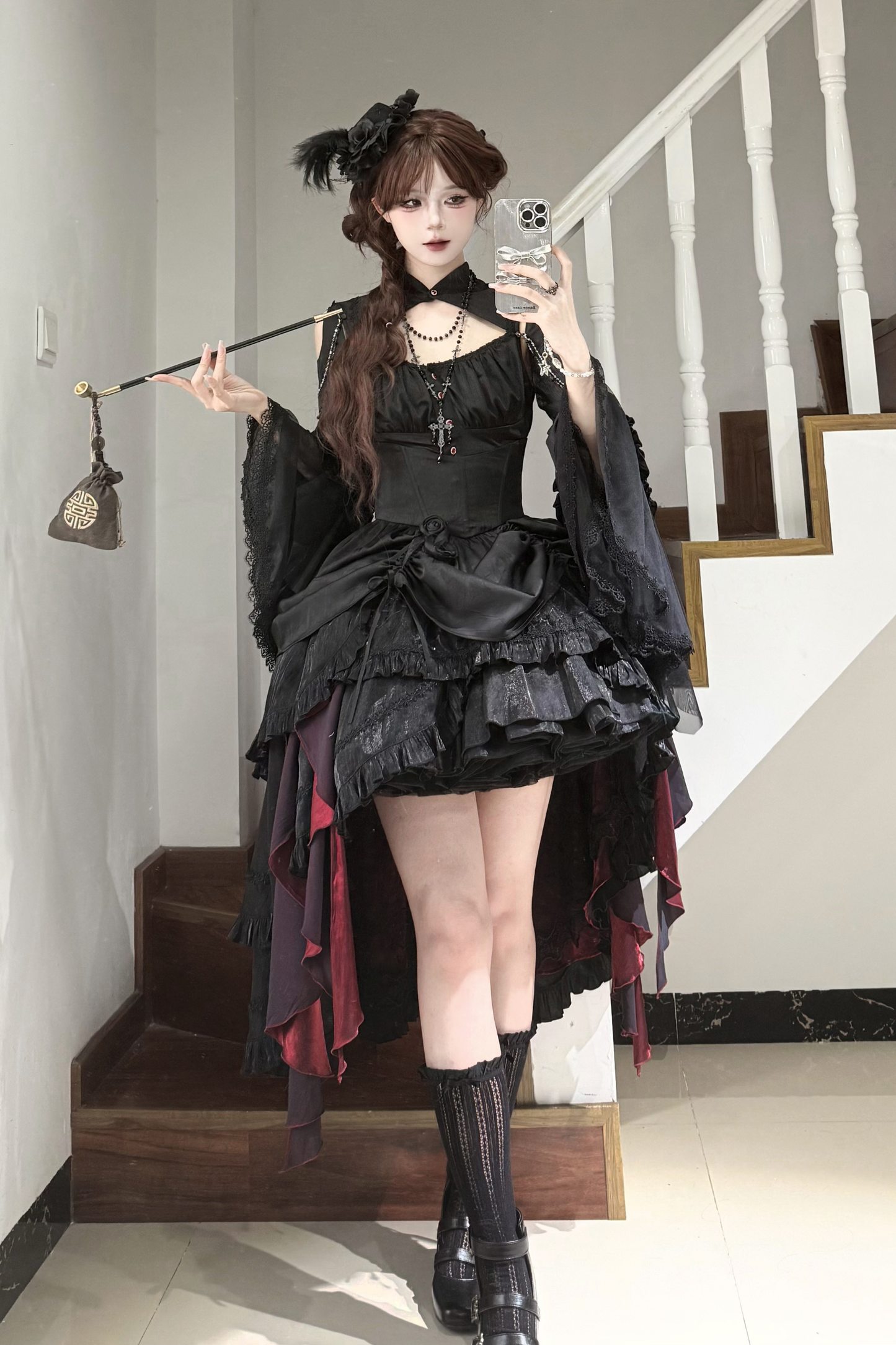 ダークフラワーゴシックロリータセットアップ