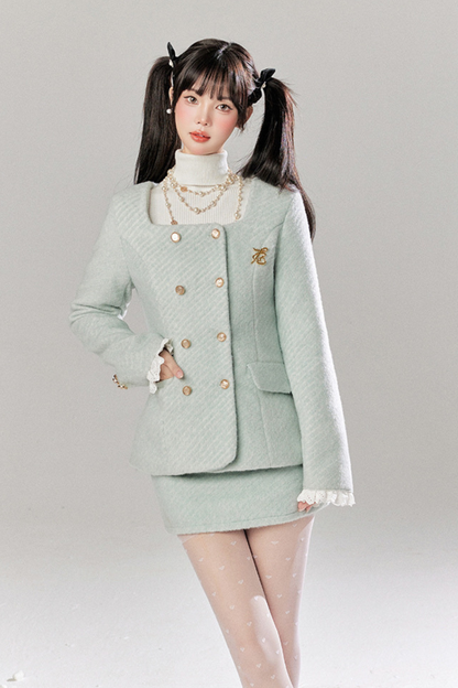 Ice Blue Retro Gurley Jacket + Tight Skirt