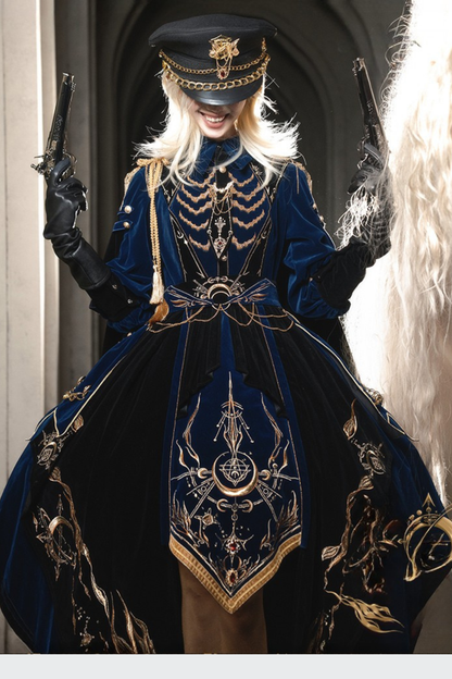 [Deadline for pre-order on November 16th] Holy army blue black embroidered military cape dress complete set + dress set