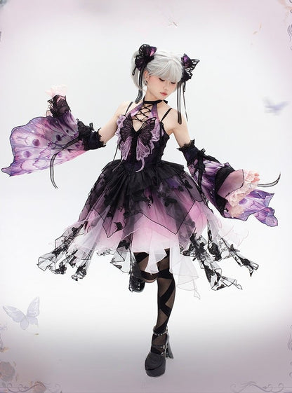 【12月16日予約締切】withered leaf butterfly1.0ゴシックホルターネックバタフライアシメチュールドレス