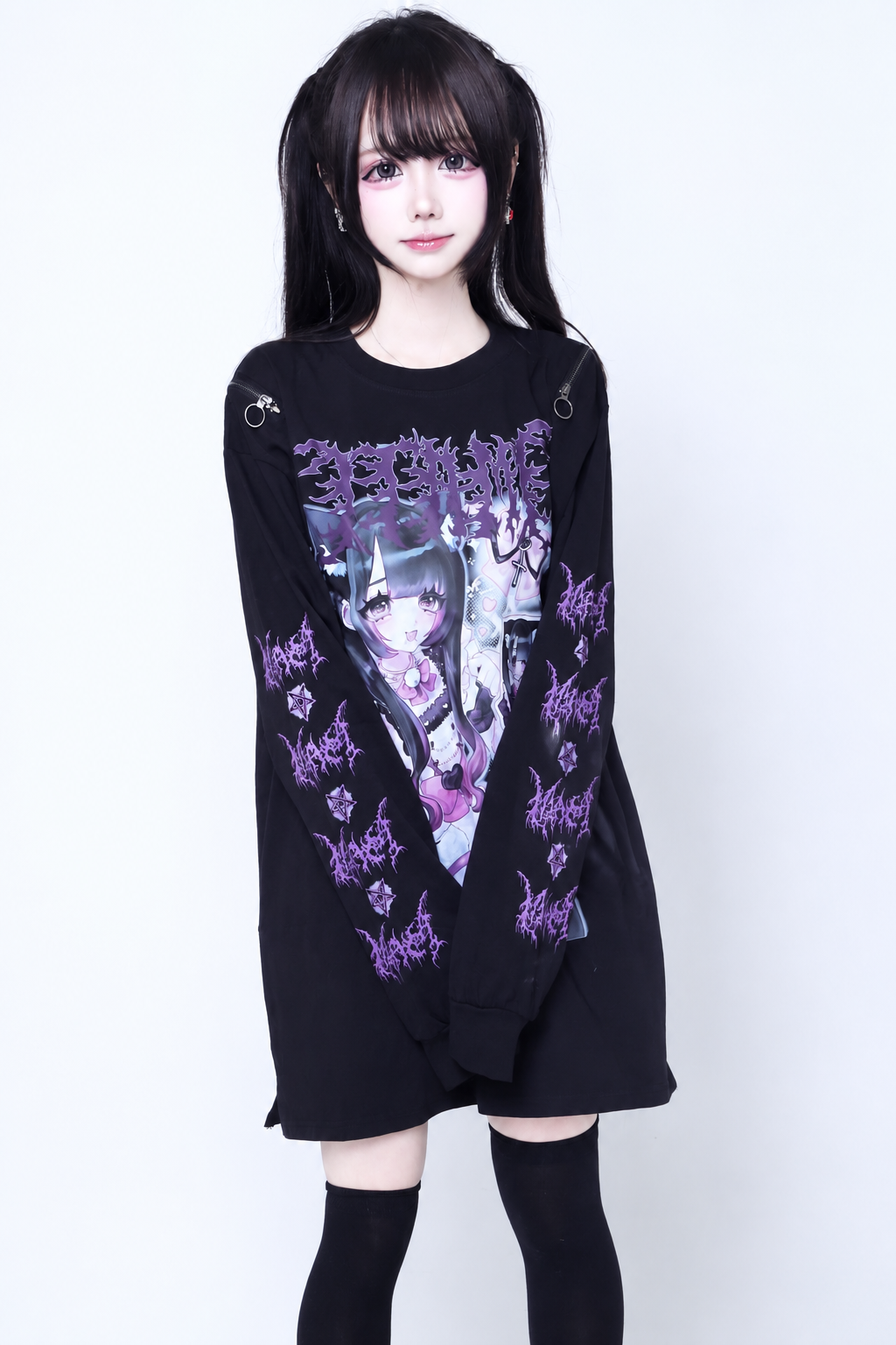 T-shirt lunga stile jirai subculture con cuore