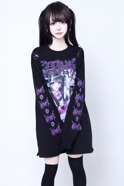 T-shirt lunga stile jirai subculture con cuore