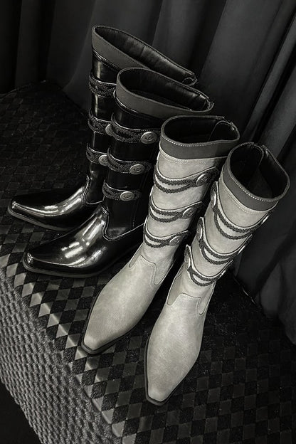 【9月7日予約締切】Black/White/Gray Gothic Lolita Prince Square Toe Retro Boots
