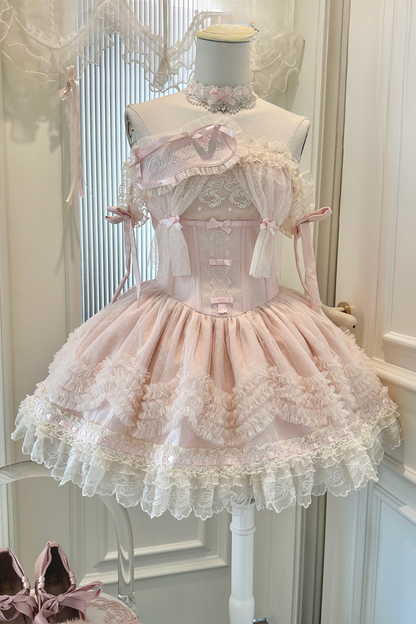 甜美珍妮蘿莉塔吊帶裙+項鍊+帽子+髮帶