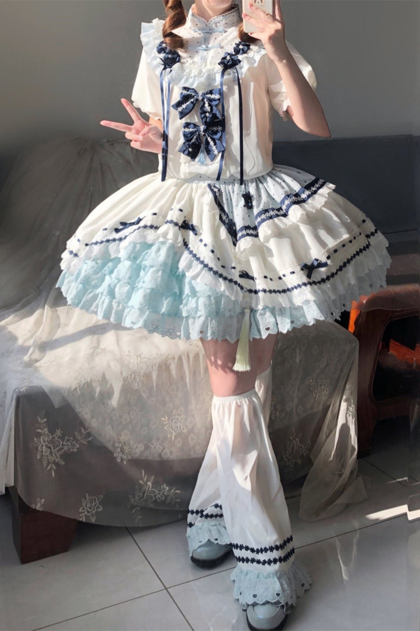 [3월 18일 예약마감] 차이나 드림 원피스 + 점퍼 스커트 + 소매 + 레그 워머 + 머리띠 + 칼라 + 클립 + 리본 + 공주 소매