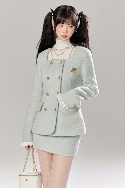 Ice Blue Retro Gurley Jacket + Tight Skirt