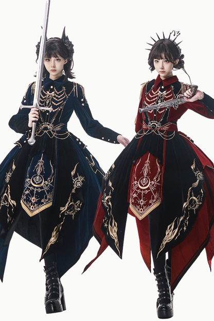 [Pre-order Deadline: November 16] Holy Army Red Black Embroidery Military Uniform Cape Dress Complete Set + Dress Set