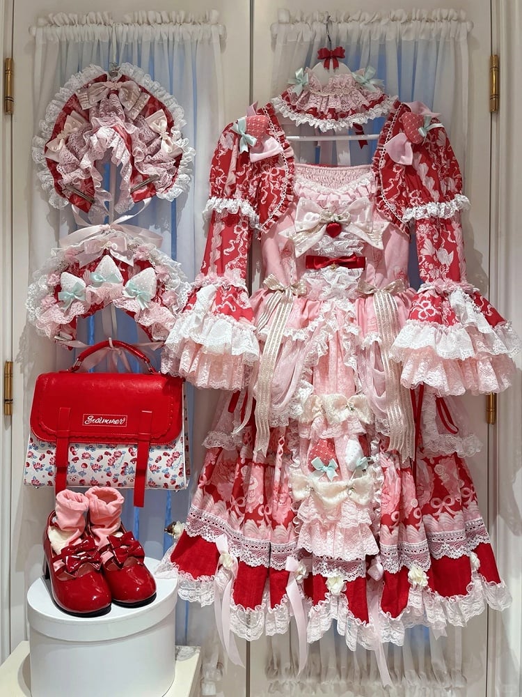 【6月26日予約締切】ストロベリーエンジェルスイートロリータプルアップチュールレイヤードOpドレス（ベルスリーブ付き）
