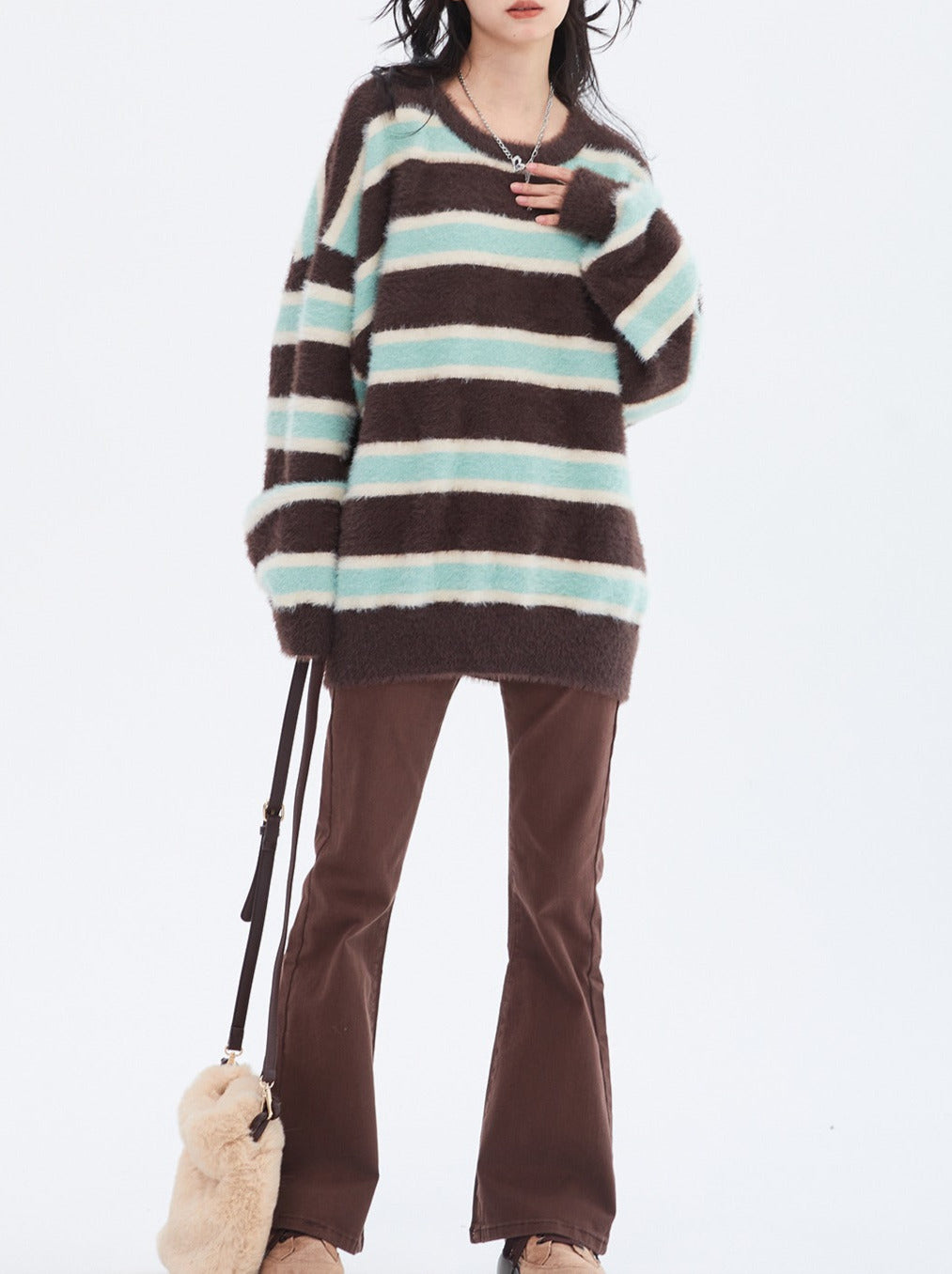 Retro Loose Contrast Stripe Sweater