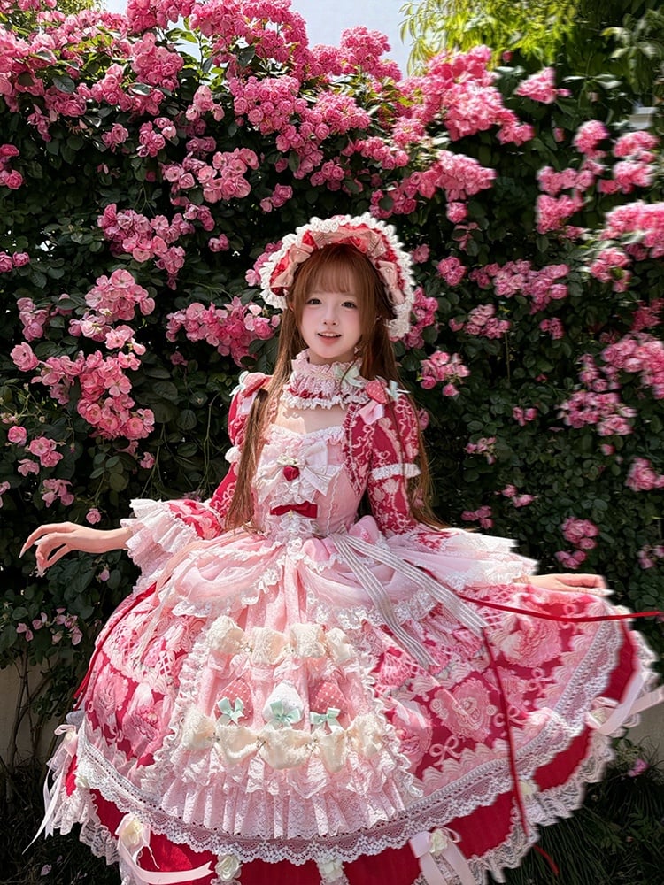 【6月26日予約締切】ストロベリーエンジェルスイートロリータプルアップチュールレイヤードOpドレス（ベルスリーブ付き）