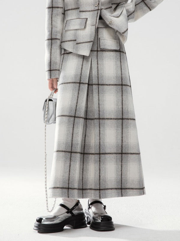 Small Customized Mont Blanc Grey Check Loose Jacket + A-Line Skirt