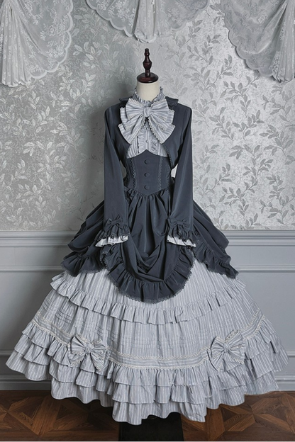 【12月23日予約締切】ビクトリアデュークエレガントクラシックフリルスタンドカラーリボンシャツ