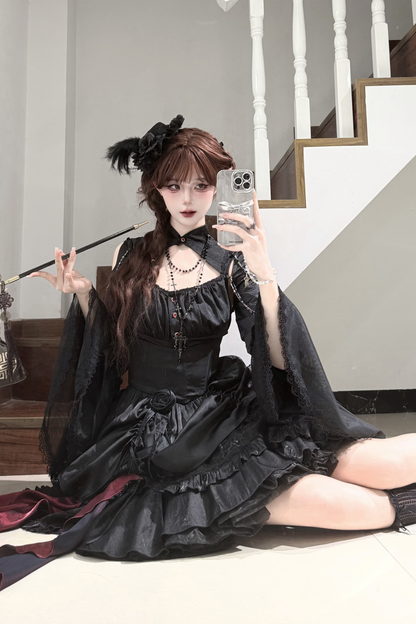 ダークフラワーゴシックロリータセットアップ
