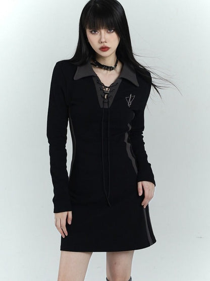 Black Slim Fit Cool Lace Up Hip Dress