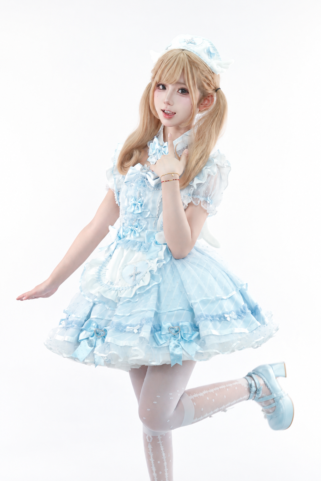 【10月15日予約締切】Pink/Blue Medical Angel Bow Frill Apron Dress Set + Nurse Hat + Nurse Hat