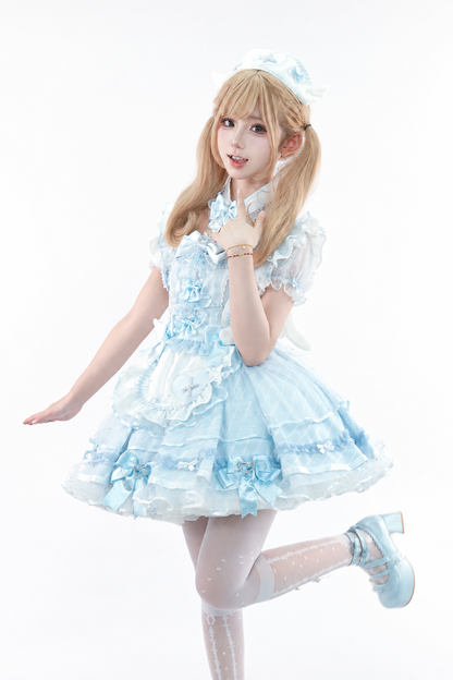 【10月15日予約締切】Pink/Blue Medical Angel Bow Frill Apron Dress Set + Nurse Hat + Nurse Hat