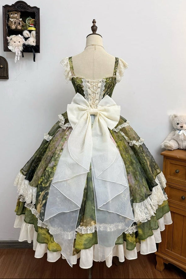【8月23日予約締切】Elegant Forest Floral Oil Painting Print Classical Lolita series accessories（Back ribbon train・detachable sleeves）
