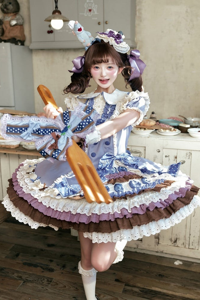 【8月8日予約締切】ブルーベリーカフェロリータOPドレス（ショート・ロング）＋エプロン＋ケーキミニハット