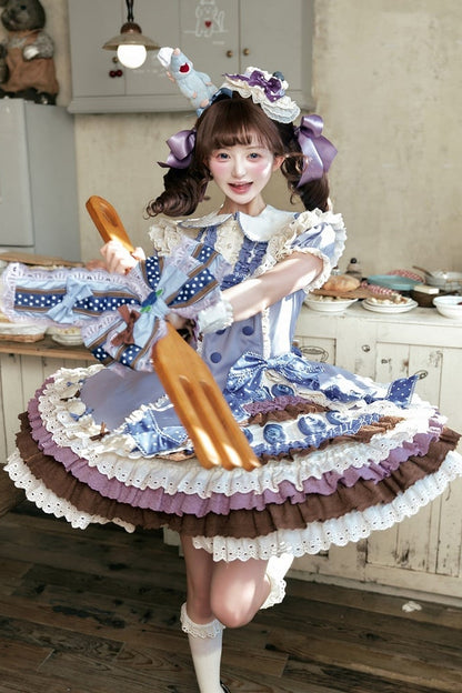 【8月8日予約締切】ブルーベリーカフェロリータOPドレス（ショート・ロング）＋エプロン＋ケーキミニハット