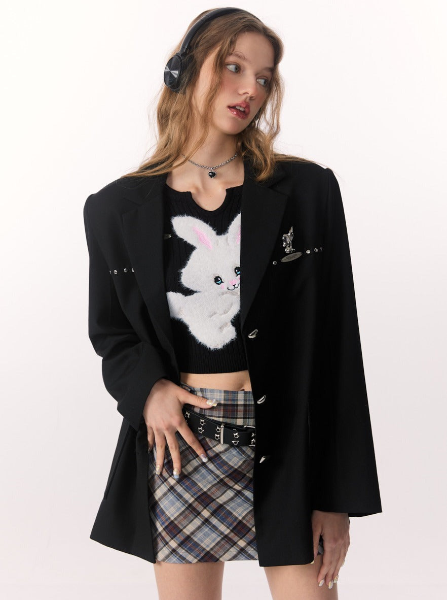 American Retro Metal Rabbit High End Casual Over Jacket