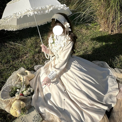 【Reservation deadline February 23】Classic Elegant Series Frill Stand Collar Flare Long Dress