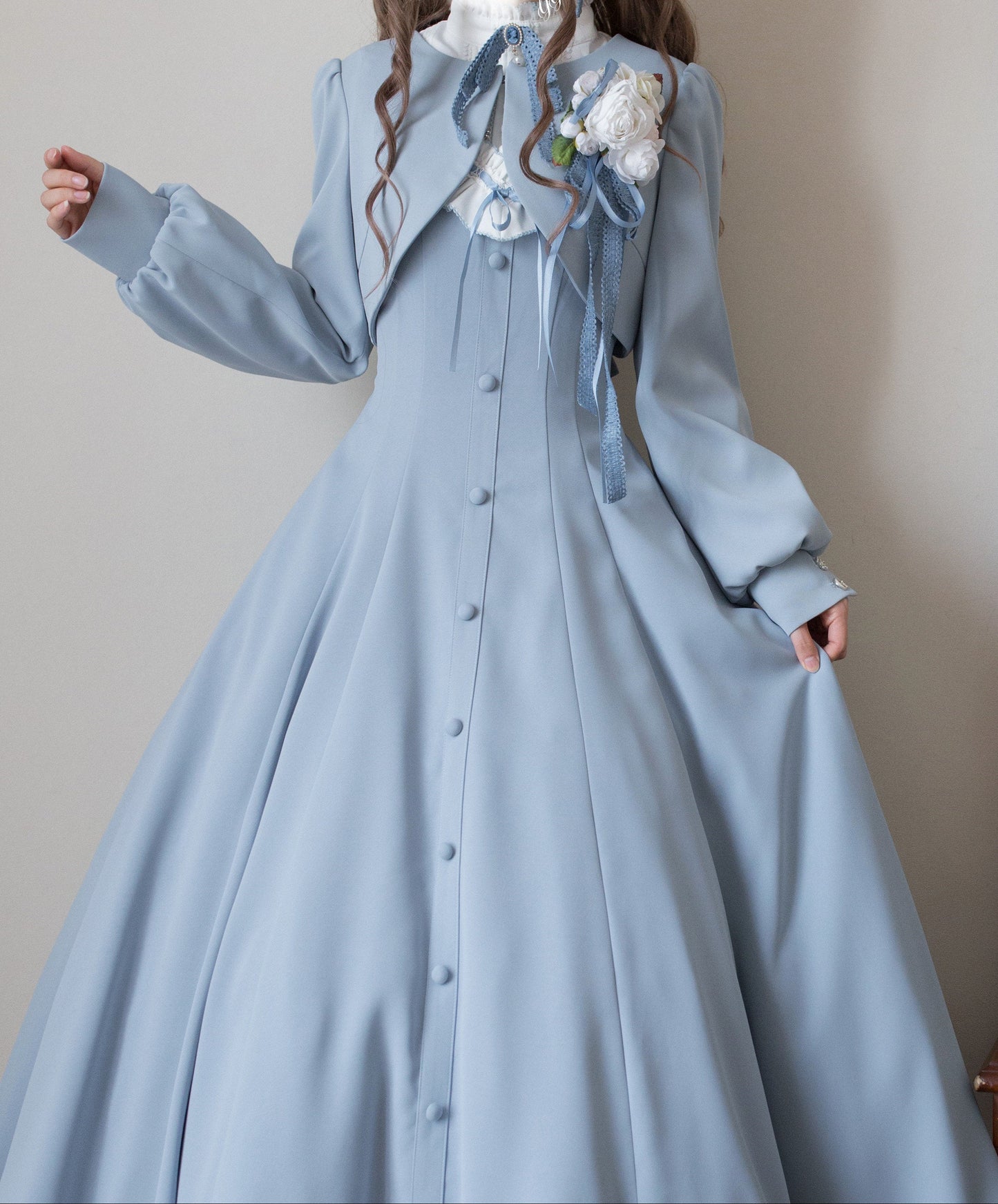 【Reservation deadline February 23】Classic Elegant Series Frill Stand Collar Flare Long Dress