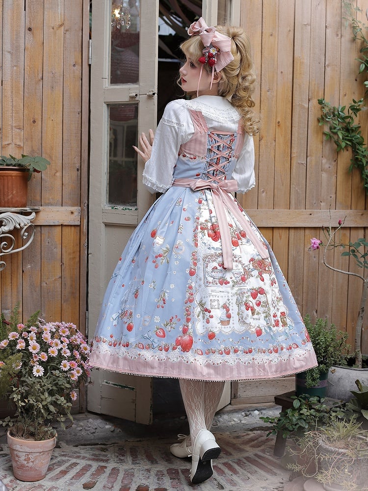 【4月18日预售截止】甜美洛丽塔草莓茶会蕾丝蓝色连衣裙（短款・长款）