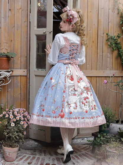 【4月18日预售截止】甜美洛丽塔草莓茶会蕾丝蓝色连衣裙（短款・长款）