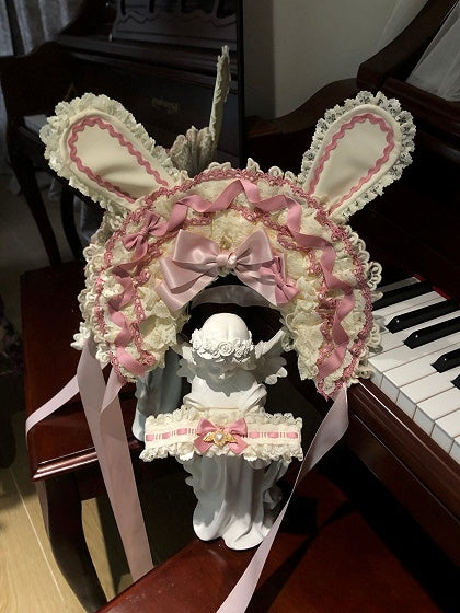 【12月17日予約締切】ピンクフローラルスイートロリータティアードドレス＋うさ耳ボンネット＋アクセサリー