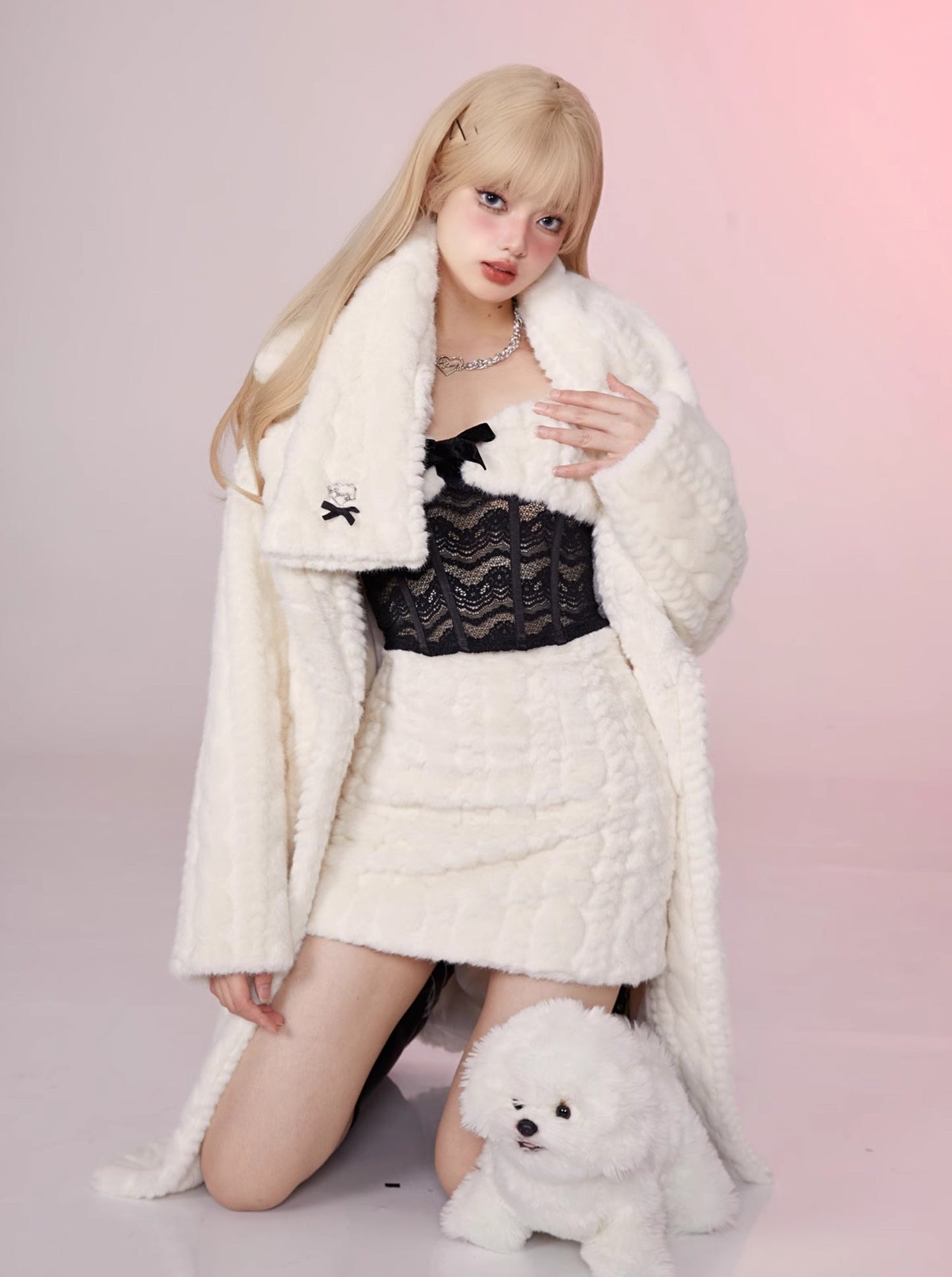 Sweet Milky Long Eco Fur Coat