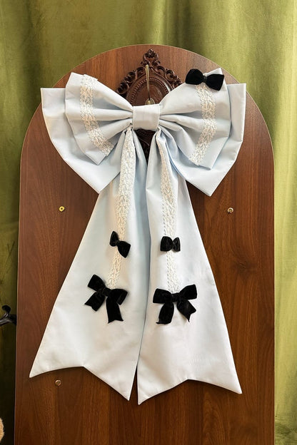 [Reservierungsschluss 30. Juni] Blaue x weiße Alice-im-Wunderland Sweet-Lolita-Accessoires-Serie (Hasenohren-Hut, Hasenohren-Haarreif, Halsband, Taschenuhr-Brosche, rückseitige Schleppen-Schleife, Handgelenkstulpen)